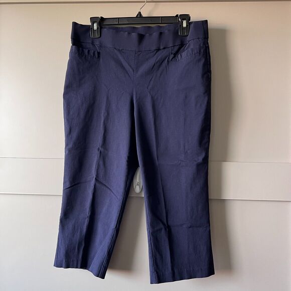 Briggs New York Pants - Briggs Pants Womens 12P Navy Blue Stretch Pull On Capri Rayon Comfort Pocket